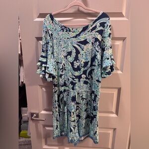 Lilly Pulitzer Blue and Green Quarter Sleeve Romper